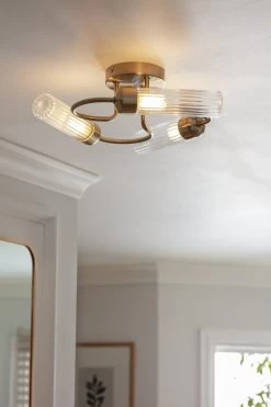 Habitat Ribbed Metal 3 Light Bathroom Ceiling Light - Gold -Home Furnishings Store 1233845 R Z002C