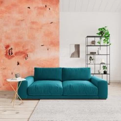 Swoon Denver Velvet 3 Seater Sofa- Kingfisher Blue -Home Furnishings Store 1972436 R Z001C