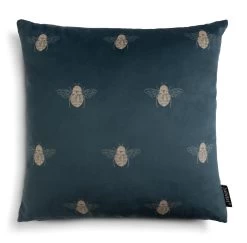 Habitat Gold Bee Printed Cushion - Teal - 43x43cm
