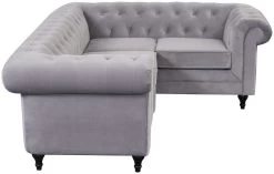 Habitat Chesterfield Velvet Left Hand Corner Sofa-Light Grey -Home Furnishings Store 3106633 R Z004A
