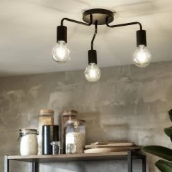 Habitat Rayner Steel 3 Light LED Flush Ceiling Light - Black