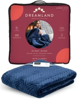 Dreamland Deluxe Velvet Royal Blue Heated Throw - Large -Home Furnishings Store 3340901 R Z002A