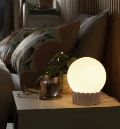 Habitat Ribbed Globe Table Lamp - White & Natural -Home Furnishings Store 4588982 R Z002C