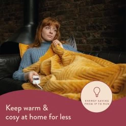 Dreamland Deluxe Velvet Mustard Heated Throw - Large -Home Furnishings Store 4844994 R Z003A