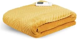 Dreamland Deluxe Velvet Mustard Heated Throw - Large -Home Furnishings Store 4844994 R Z009A