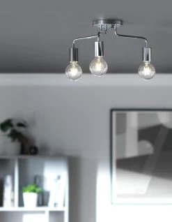 Habitat Rayner Steel 3 Light LED Flush Ceiling Light -Chrome -Home Furnishings Store 8113621 R Z002C