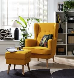 Habitat Callie Fabric Wingback Chair - Mustard -Home Furnishings Store 8887562 R Z002C