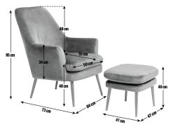 Habitat Celine Velvet Wingback Chair With Footstool-Charcoal -Home Furnishings Store 9401019 R E001