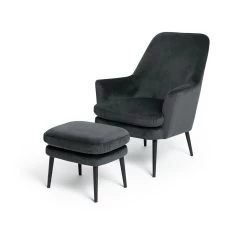 Habitat Celine Velvet Wingback Chair With Footstool-Charcoal -Home Furnishings Store 9401019 R Z002A