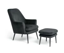 Habitat Celine Velvet Wingback Chair With Footstool-Charcoal -Home Furnishings Store 9401019 R Z004A