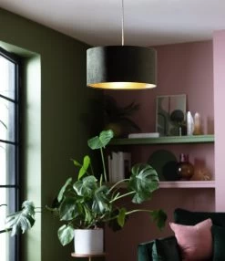 Habitat Gaia Velvet & Foil 40cm Drum Shade - Chive -Home Furnishings Store 9602564 R Z002C