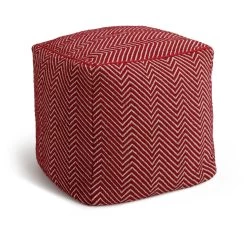 Kaikoo Durrie Cotton Footstool - Red & White -Home Furnishings Store 9604139 R Z002A